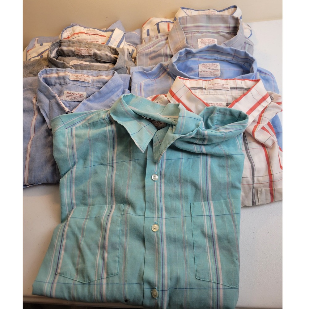 Lot of 9 Vtg Sovereign Button‎ Down Shirt 2X Multi Striped Plaid Short Sleeve